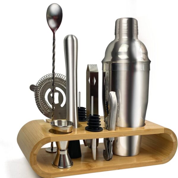 SKY-TOUCH 11-Piece Bar Tool Set with Stylish Bamboo Stand - Perfect Home Bartending Kit and Martini Cocktail Shaker Set For an Awesome Drink Mixing Experience